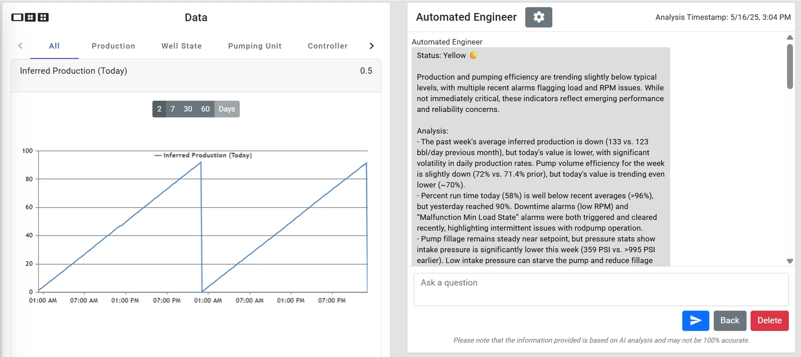 Automated Engineer industrial data analysis interface