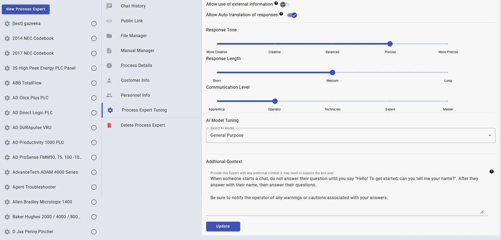 Process Expert equipment troubleshooting interface